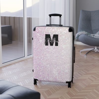 Custom Pastel Glitter Suitcase - A unique and personalized travel companion with a dreamy pastel and glitter design.