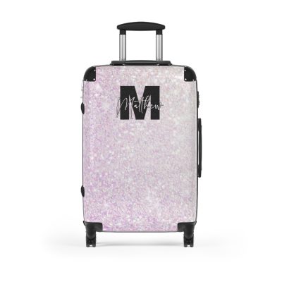 Custom Pastel Glitter Suitcase - A unique and personalized travel companion with a dreamy pastel and glitter design.