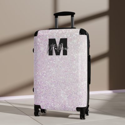 Custom Pastel Glitter Suitcase - A unique and personalized travel companion with a dreamy pastel and glitter design.