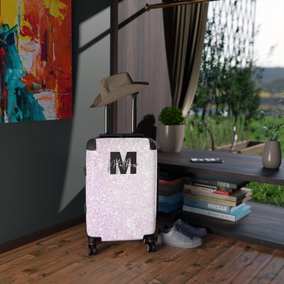 Custom Pastel Glitter Suitcase - A unique and personalized travel companion with a dreamy pastel and glitter design.