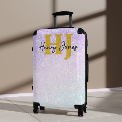 Custom Pastel Glitter Suitcase - A unique and personalized travel companion with a dreamy pastel and glitter design.