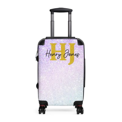 Custom Pastel Glitter Suitcase - A unique and personalized travel companion with a dreamy pastel and glitter design.