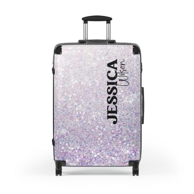 Custom Pastel Glitter Suitcase - A unique and personalized travel companion with a dreamy pastel and glitter design.