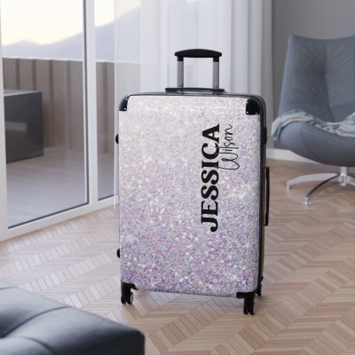 Custom Pastel Glitter Suitcase - A unique and personalized travel companion with a dreamy pastel and glitter design.