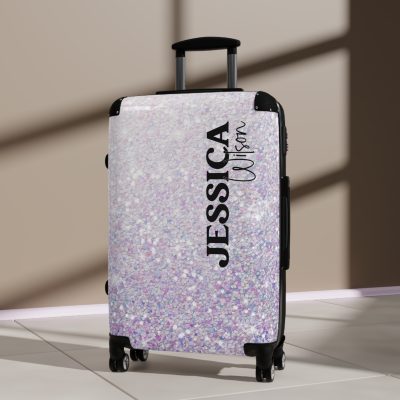 Custom Pastel Glitter Suitcase - A unique and personalized travel companion with a dreamy pastel and glitter design.