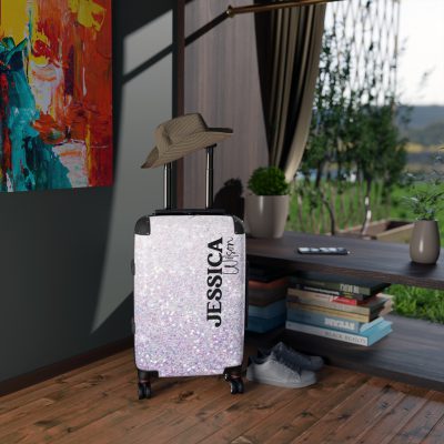 Custom Pastel Glitter Suitcase - A unique and personalized travel companion with a dreamy pastel and glitter design.