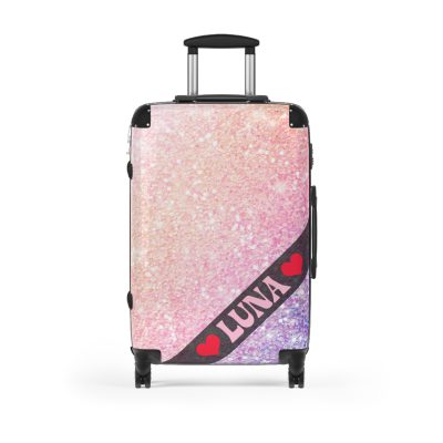 Custom Pastel Glitter Suitcase - A unique and personalized travel companion with a dreamy pastel and glitter design.