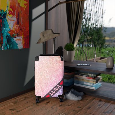 Custom Pastel Glitter Suitcase - A unique and personalized travel companion with a dreamy pastel and glitter design.