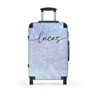 Custom Pastel Glitter Suitcase - A unique and personalized travel companion with a dreamy pastel and glitter design.