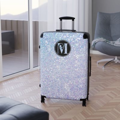 Custom Pastel Glitter Suitcase - A unique and personalized travel companion with a dreamy pastel and glitter design.