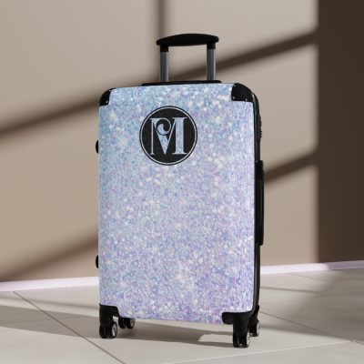 Custom Pastel Glitter Suitcase - A unique and personalized travel companion with a dreamy pastel and glitter design.