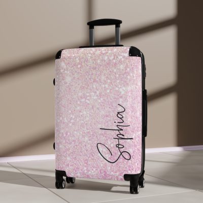 Custom Pastel Glitter Suitcase - A unique and personalized travel companion with a dreamy pastel and glitter design.