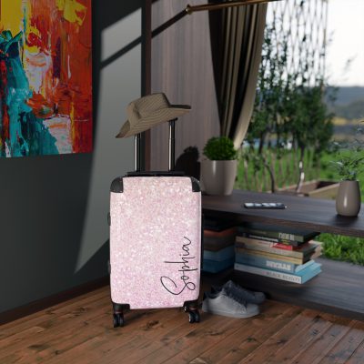 Custom Pastel Glitter Suitcase - A unique and personalized travel companion with a dreamy pastel and glitter design.