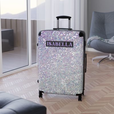 Custom Pastel Glitter Suitcase - A unique and personalized travel companion with a dreamy pastel and glitter design.