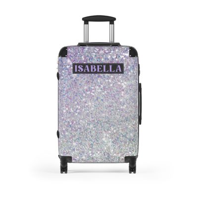 Custom Pastel Glitter Suitcase - A unique and personalized travel companion with a dreamy pastel and glitter design.