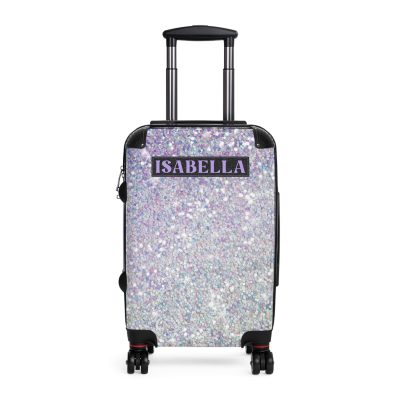 Custom Pastel Glitter Suitcase - A unique and personalized travel companion with a dreamy pastel and glitter design.