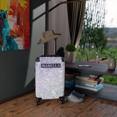 Custom Pastel Glitter Suitcase - A unique and personalized travel companion with a dreamy pastel and glitter design.