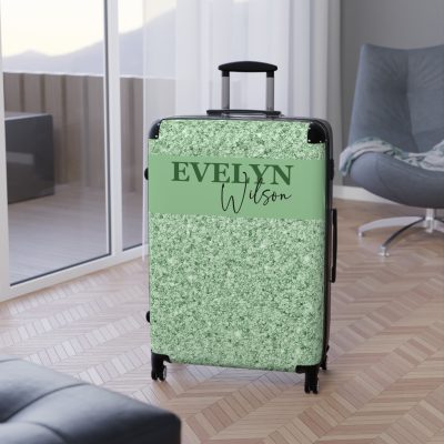 Custom Glitter Suitcase - A personalized travel essential that sparkles with individuality.