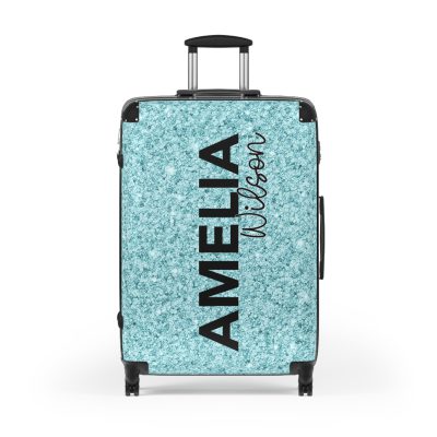 Custom Glitter Suitcase - A personalized travel essential that sparkles with individuality.