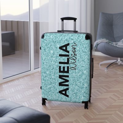 Custom Glitter Suitcase - A personalized travel essential that sparkles with individuality.