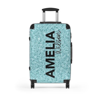 Custom Glitter Suitcase - A personalized travel essential that sparkles with individuality.