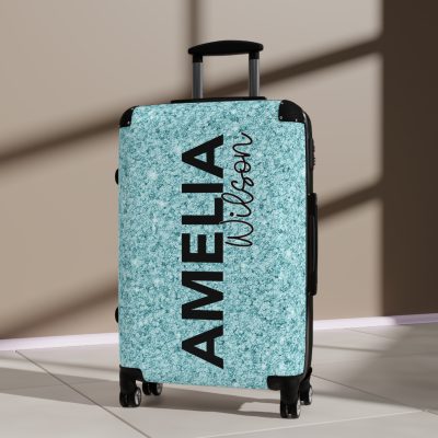 Custom Glitter Suitcase - A personalized travel essential that sparkles with individuality.