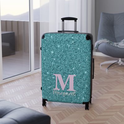 Custom Glitter Suitcase - A personalized travel essential that sparkles with individuality.