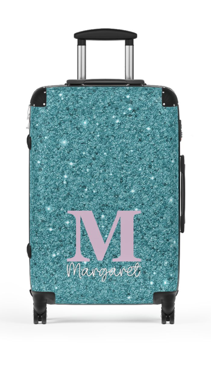 Custom Glitter Suitcase - A personalized travel essential that sparkles with individuality.