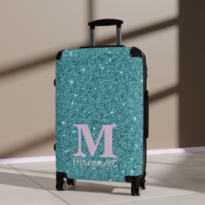 Custom Glitter Suitcase - A personalized travel essential that sparkles with individuality.