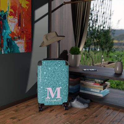 Custom Glitter Suitcase - A personalized travel essential that sparkles with individuality.