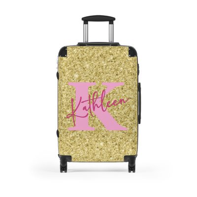 Custom Glitter Suitcase - A personalized travel essential that sparkles with individuality.