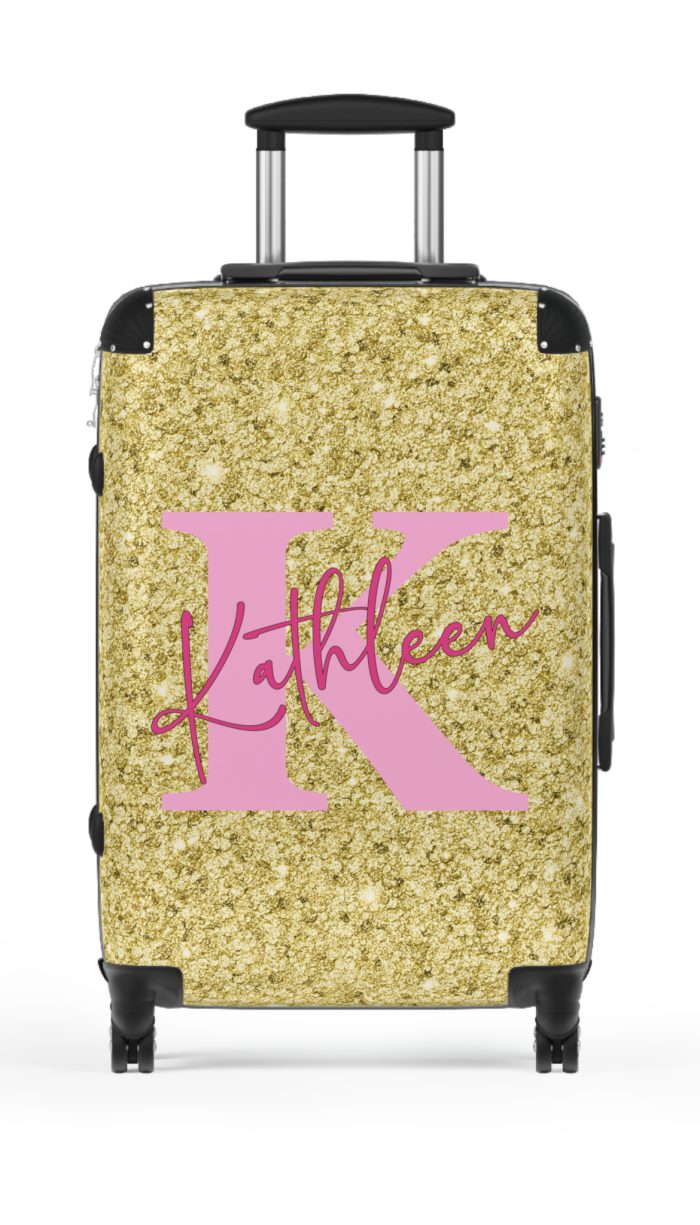 Custom Glitter Suitcase - A personalized travel essential that sparkles with individuality.