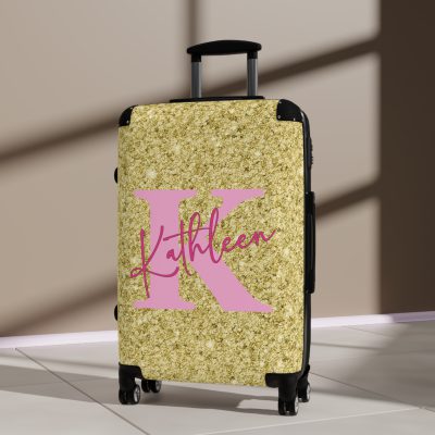 Custom Glitter Suitcase - A personalized travel essential that sparkles with individuality.