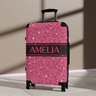 Custom Glitter Suitcase - A personalized travel essential that sparkles with individuality.