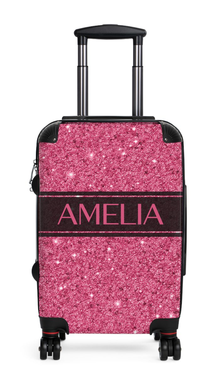 Custom Glitter Suitcase - A personalized travel essential that sparkles with individuality.