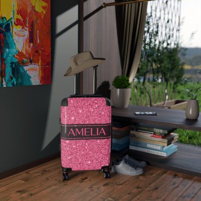 Custom Glitter Suitcase - A personalized travel essential that sparkles with individuality.