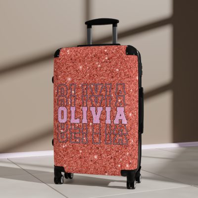 Custom Glitter Suitcase - A personalized travel essential that sparkles with individuality.