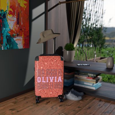 Custom Glitter Suitcase - A personalized travel essential that sparkles with individuality.