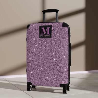 Custom Glitter Suitcase - A personalized travel essential that sparkles with individuality.