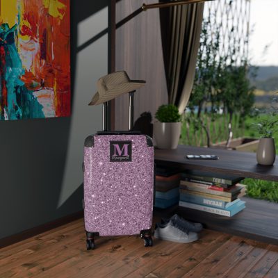 Custom Glitter Suitcase - A personalized travel essential that sparkles with individuality.