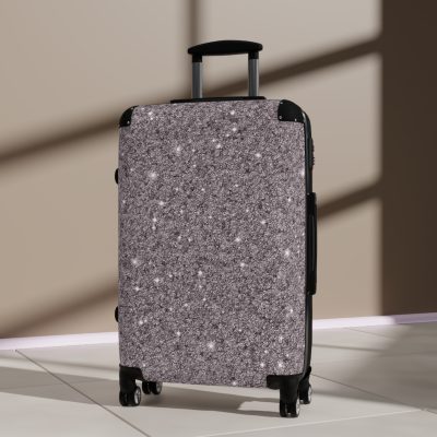 Grey Glitter Suitcase - A stylish travel companion, combining sophistication with a hint of sparkle.