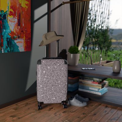 Grey Glitter Suitcase - A stylish travel companion, combining sophistication with a hint of sparkle.