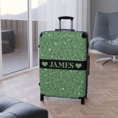 Custom Glitter Suitcase - A personalized travel essential that sparkles with individuality.