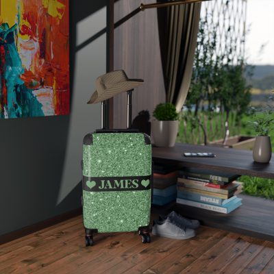 Custom Glitter Suitcase - A personalized travel essential that sparkles with individuality.