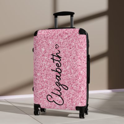 Custom Glitter Suitcase - A personalized travel essential that sparkles with individuality.