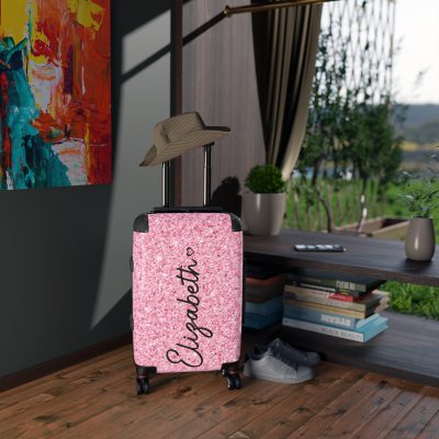 Custom Glitter Suitcase - A personalized travel essential that sparkles with individuality.