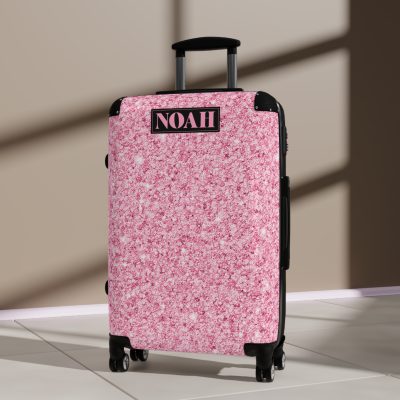 Custom Glitter Suitcase - A personalized travel essential that sparkles with individuality.