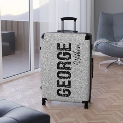 Custom Rainbow Glitter Suitcase - Your personalized travel companion, shining with a rainbow of colors.