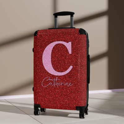 Custom Rainbow Glitter Suitcase - Your personalized travel companion, shining with a rainbow of colors.