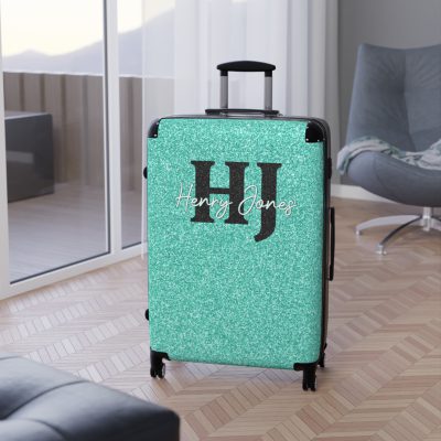 Custom Rainbow Glitter Suitcase - Your personalized travel companion, shining with a rainbow of colors.